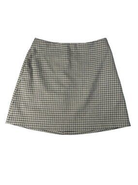 Aritzia Wilfred Women Plaid Windowpane Check Mini Skirt Sz 10 Tan Preppy Office